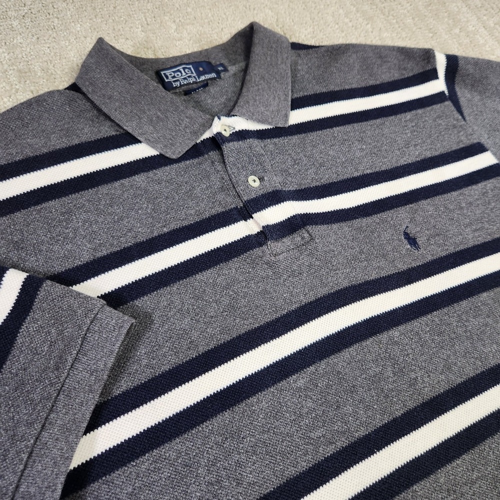 Vintage Polo Ralph Lauren Shirt Men XL Waffle Knit Heavy Cotton Polo Striped 90s